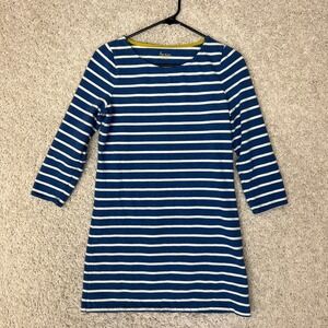 Boden T Shirt Dress Womens 4 Blue White Striped 3/4 Sleeves Nautical Preppy